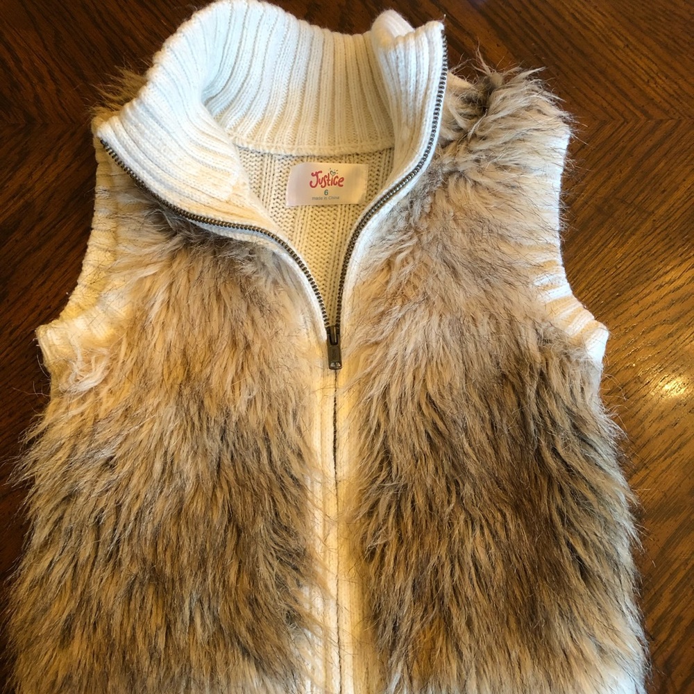 Justice girls fur zip sweater vest size 6